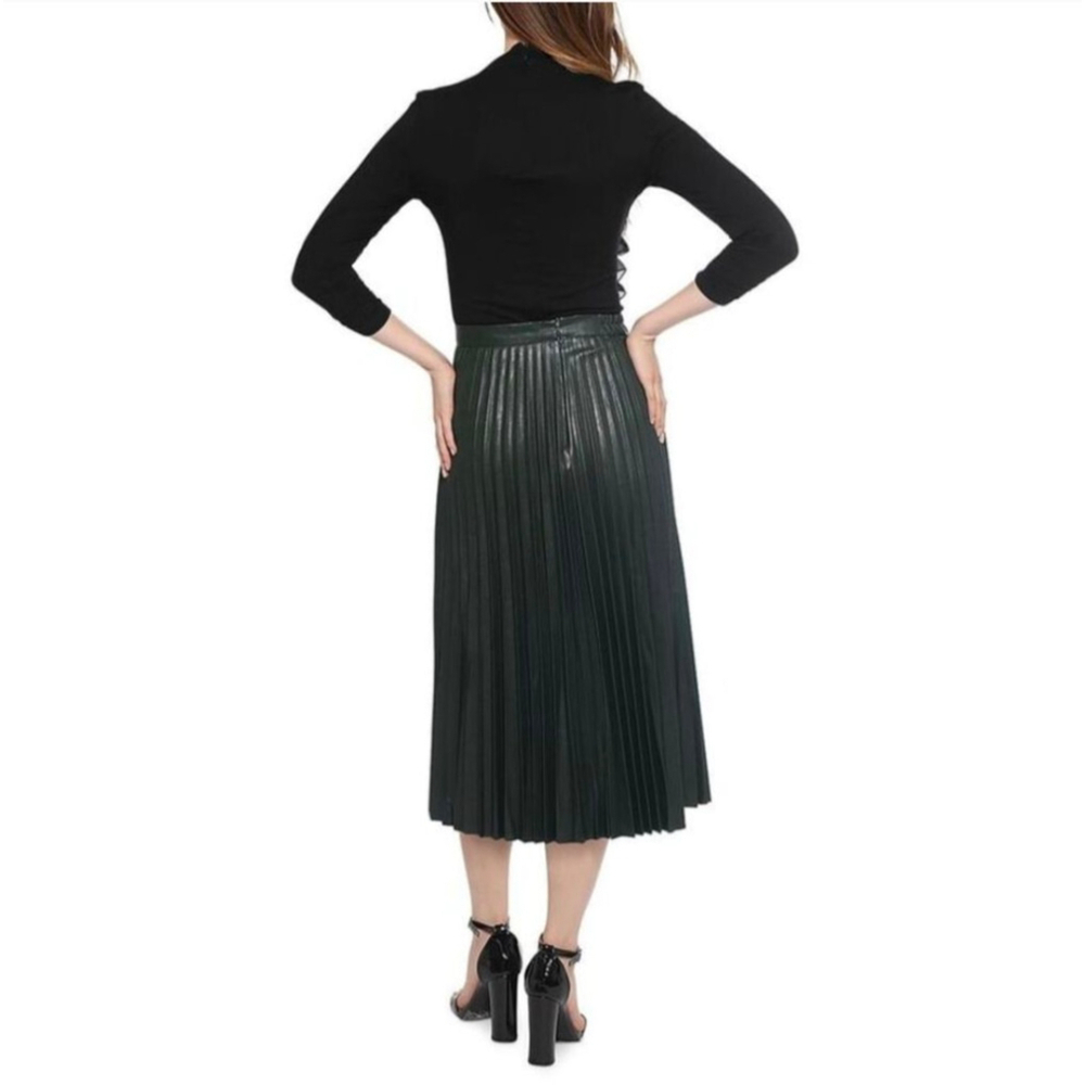 GRACIA Faux Leather‎ Pleated Midi Skirt Black Size L - Picture 2 of 11